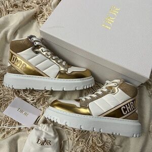 CHRISTIAN DIOR D-Player High Top Sneakers White & Gold